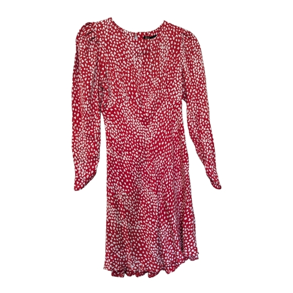 New Maje Mini Dress Red And White Leopard Print Long Sleeves - Picture 3 of 10